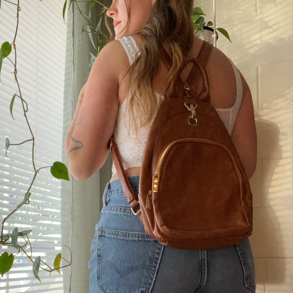 Brown faux leather backpack